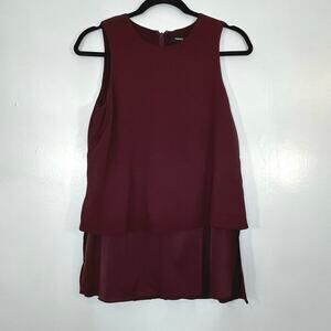 Theory ANASTAZA by BERGEN Women Sleeveless Top Blouse Burgundy Crew Neck Size S
